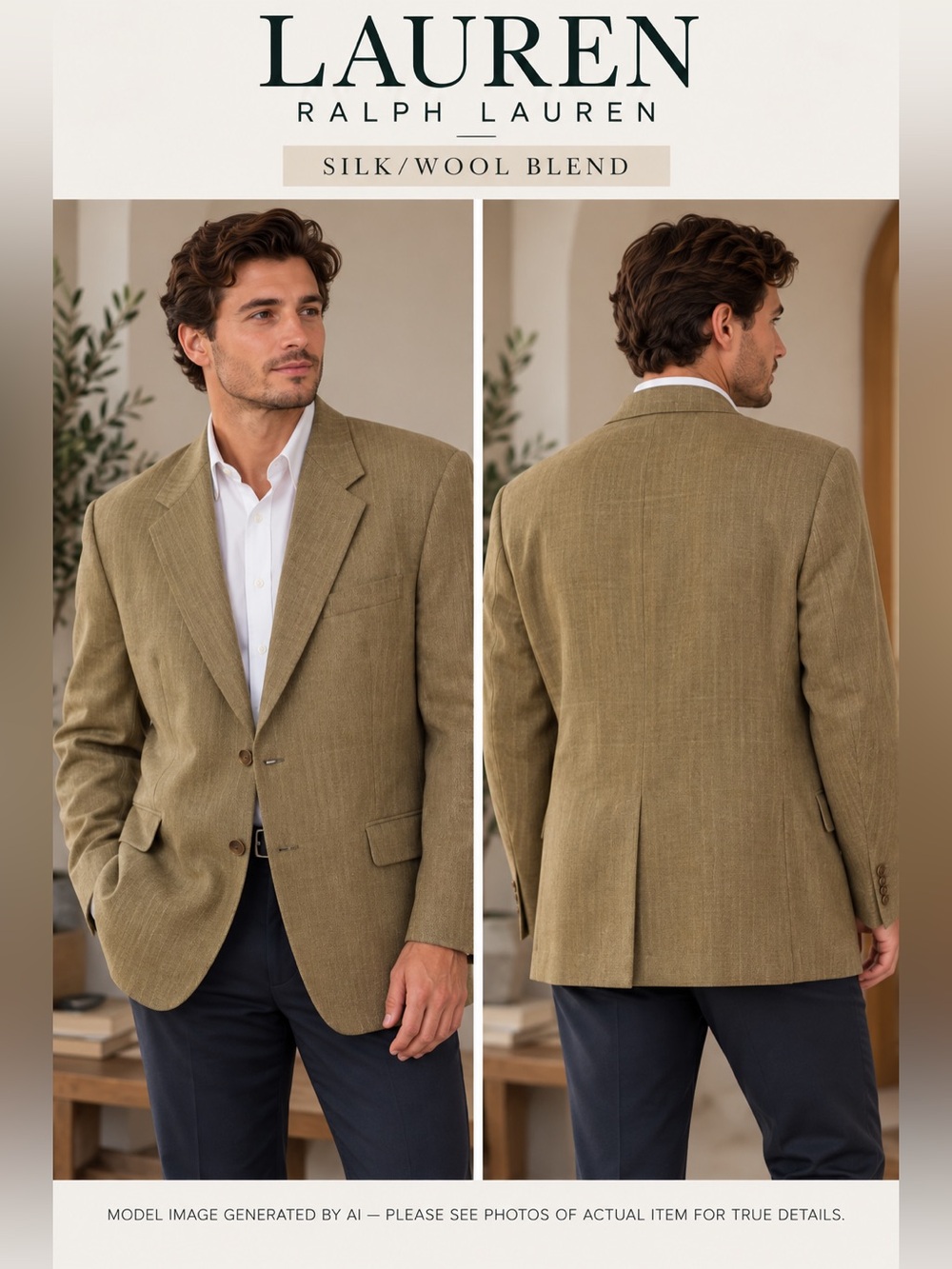 Lauren Ralph Lauren 48R Silk Wool Blazer Herringbone Lord & Taylor Office Work